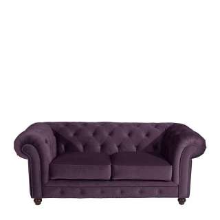 Sofa für zwei Personen im Chesterfield Look dunkellila Samtvelours