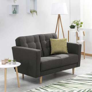 Sofa in Anthrazit aus Flachgewebe und Eschenholz 128 cm breit