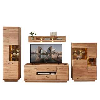 TV Wohnwand modern Holz teilmassiv 204 cm hoch (vierteilig)