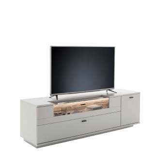 Unterschrank Fernseher modern in Weiß und Wildeiche Holzoptik 195 cm breit
