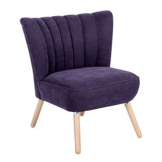 Violetter Retro Sessel aus Velours Vierfußgestell aus Holz