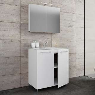 Waschplatz Set mit Becken weiß in modernem Design 60 oder 80 cm breit (zweiteilig)
