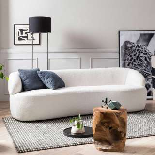 Weißes Dreisitzer Sofa im Skandi Design Boucle Stoff Bezug