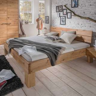 Wildeiche Holz Bett in modernem Design 24 cm Bodenfreiheit