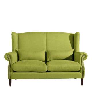 Wohnzimmer Couch für Zwei im Vintage Look Gelbgrün Flachgewebe
