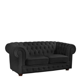 Wohnzimmer Couch schwarz aus Kunstleder Chesterfield Look