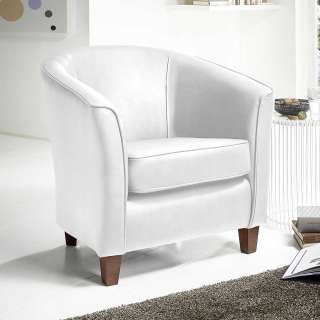 Wohnzimmer Sessel aus gedecktem Glattleder in Weiß Armlehnen