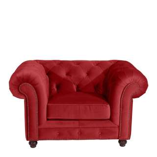 Wohnzimmer Sessel Chesterfield aus rotem Samtvelours 135 cm breit