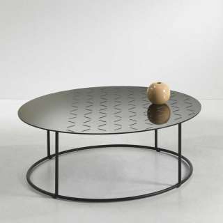Wohnzimmer Tisch runde Form in Grau und Schwarz Spiegelglasplatte