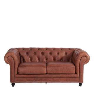 Zweier Sofa Leder Cognac im Chesterfield Stil 196 cm breit