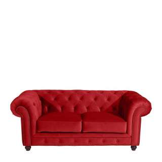 Zweier Sofa Rot aus Samtvelours Chesterfield Look