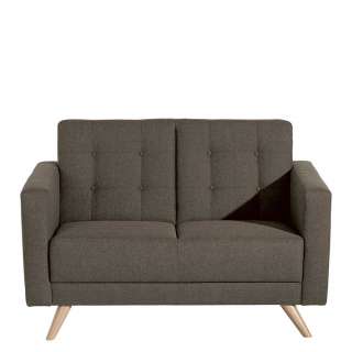 Zweisitzer Sofa in Beigegrau Flachgewebe Vierfußgestell aus Buche Massivholz